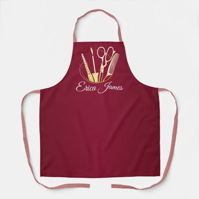 Burgundy Wine & Golden Beauty Salon Apron (Front)