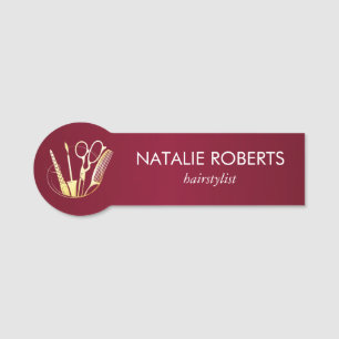 Burgundy Wine & Golden Beauty Salon Name Tag