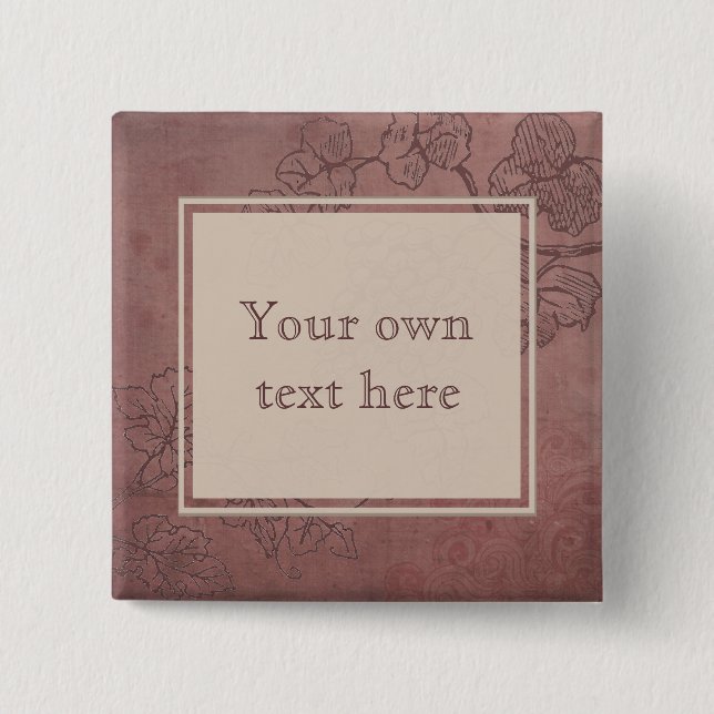Burgundy Wine Grapevine Custom Text 15 Cm Square Badge (Front)