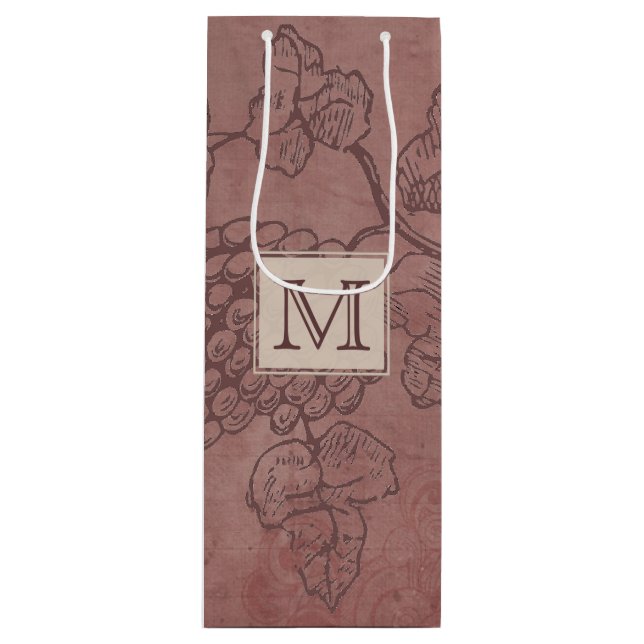 Burgundy Wine Grapevine Monogram Wine Gift Bag (Front)