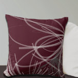 Burgundy Wine Grey Abstract Ribbon Design Cushion<br><div class="desc">Burgundy and grey throw pillow features an artistic abstract ribbon composition with shades of grey and burgundy with white accents on a rich burgundy background. This abstract composition is built on combinations of repeated ribbons, which are overlapped and interlaced to form an intricate and complex abstract pattern. The shades of...</div>