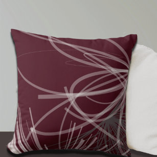 Burgundy Wine Grey Abstract Ribbon Design Cushion