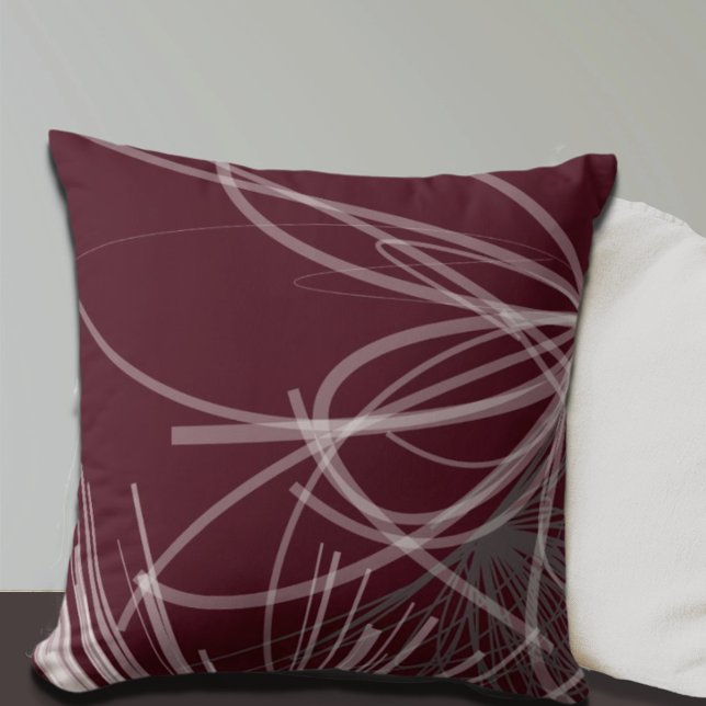 Burgundy Wine Grey Abstract Ribbon Design Cushion (Creator Uploaded)