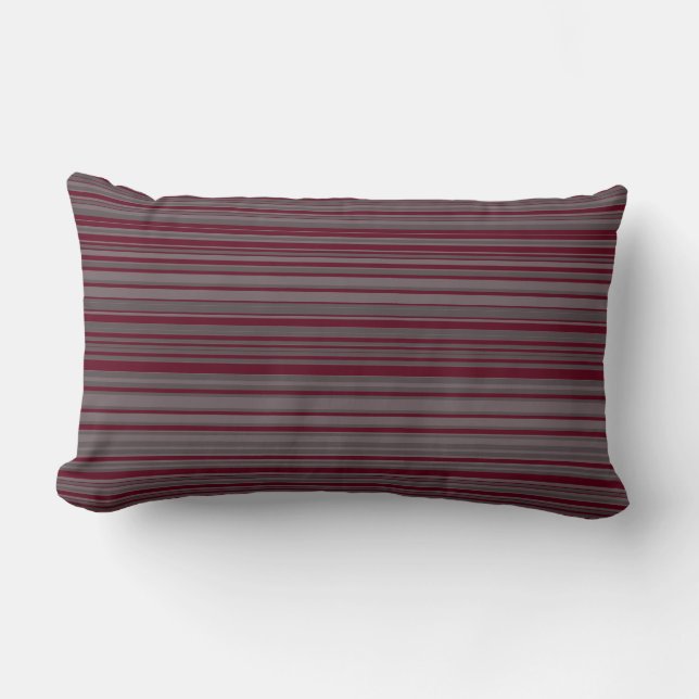 Burgundy Wine & Grey Simple Modern Striped Pattern Lumbar Cushion (Front)