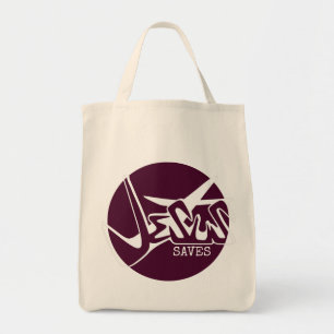 Burgundy Wine Jesus Saves Graffiti Tote Bag