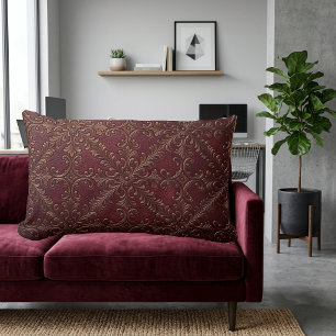 Burgundy Wine Leather Texture Victorian Heritage  Lumbar Cushion