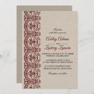 Burgundy/Wine/Maroon Lace Wedding Invitation