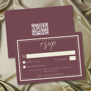 Burgundy Wine Minimalist Frame Wedding QR Code RSVP Card