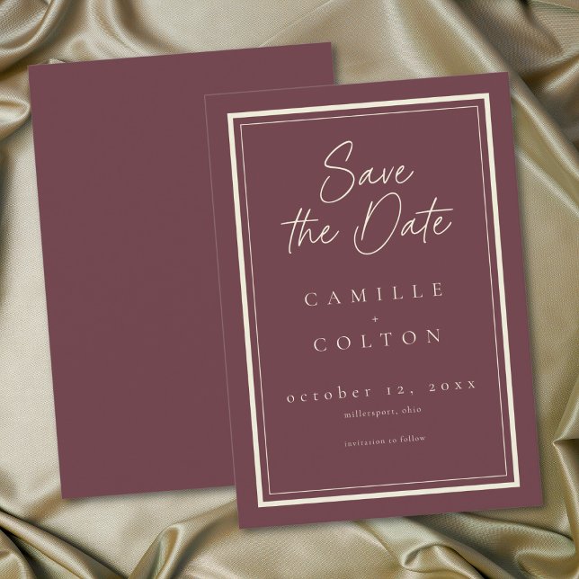 Burgundy Wine Minimalist Frame Wedding Save The Date (Burgundy Wine Minimalist Frame Wedding Save The Date)