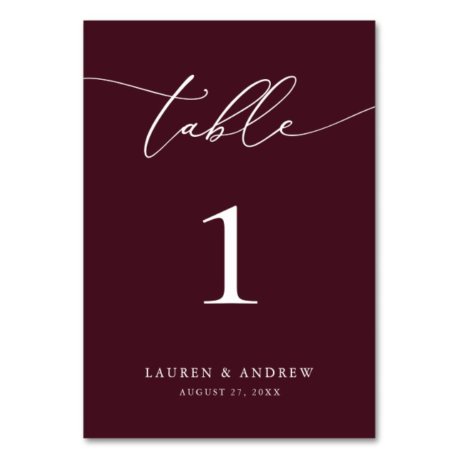 Burgundy Wine Minimalist Wedding | Event Custom Table Number (Front)