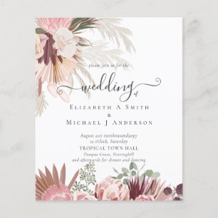 Burgundy Wine Pampas Grass Tropical Wedding Flyer
