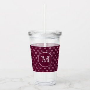Burgundy Wine Personal Monogram Pattern Acrylic Tumbler