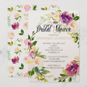 Burgundy Wine Pink Watercolor Floral bridal shower Invitation
