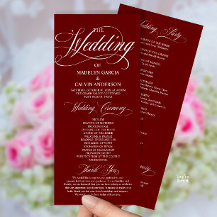 Burgundy Wine Red Modern Script All In One Wedding Program