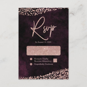 Burgundy Wine & Rose Gold Confetti Wedding RSVP Card