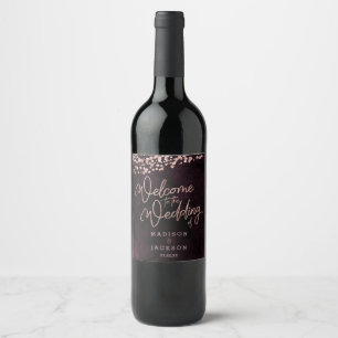 Burgundy Wine & Rose Gold Wedding Welcome Label