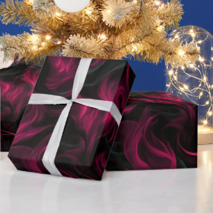 Burgundy Wine Smoke Flow Black Abstract Pattern Wrapping Paper
