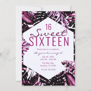 Burgundy Wine Tropical Palm Leaves Chic Sweet 16 Invitation