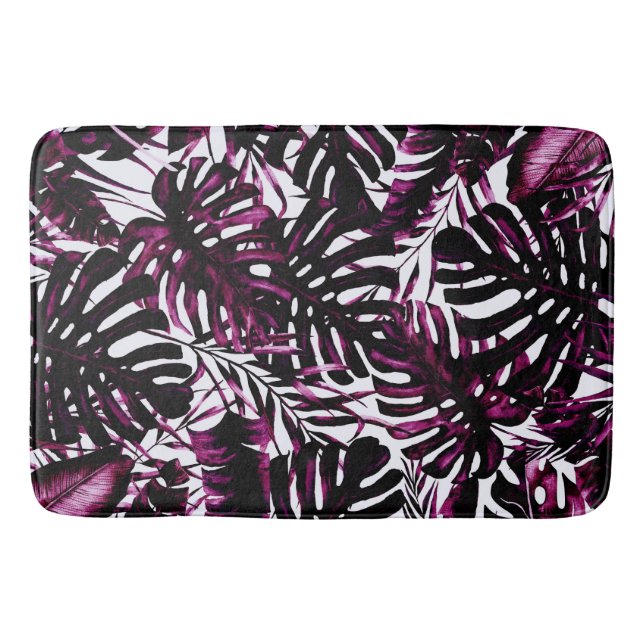 Burgundy Wine Tropical Palm Leaves Island Chic Bath Mat (Front)