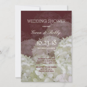 Burgundy Wine White Hydrangea Wedding Shower Invitation
