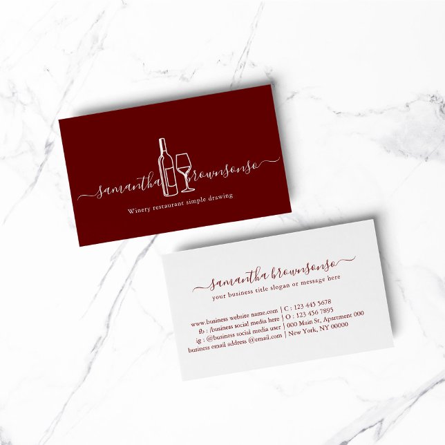 Burgundy Winery restaurant simple line art drawing Business Card (bakery business  chef)