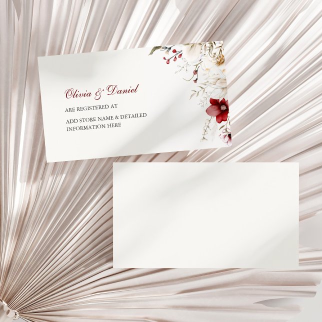Burgundy Winter Elegance Registry Card (Burgundy Winter Elegance Registry Card on a sunny white dry palm leaf.)
