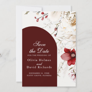 Burgundy Winter Elegance Save the Date Card