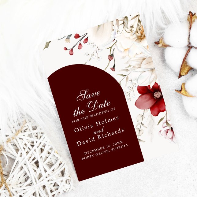 Burgundy Winter Elegance Save the Date Card (Creator Uploaded)