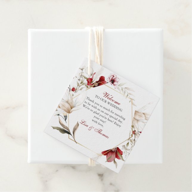 Burgundy Winter Elegance Wedding Favour Tags (In Situ)