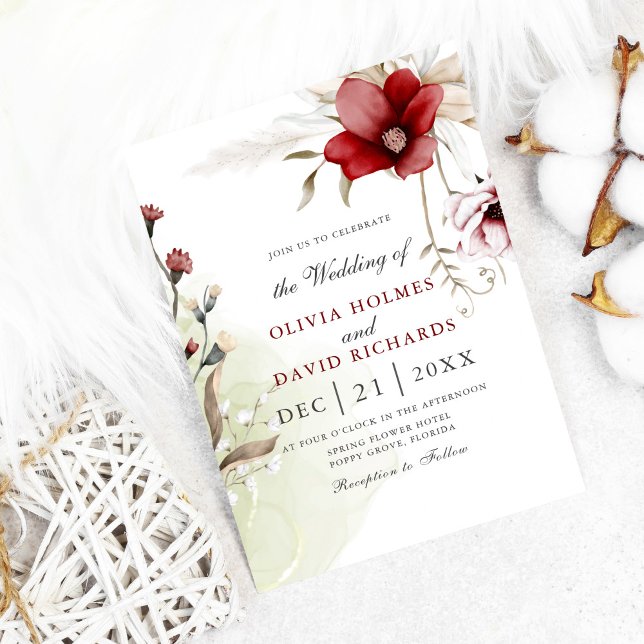 Burgundy Winter Elegance Wedding Invitation (Creator Uploaded)