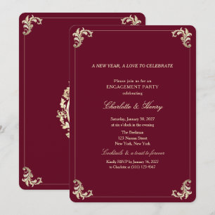 Burgundy Winter Engagement Party Invitation