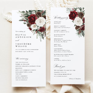Burgundy Winter Floral Wedding Ceremony Program