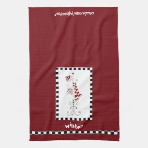 Burgundy Winter Scene Tea Towel