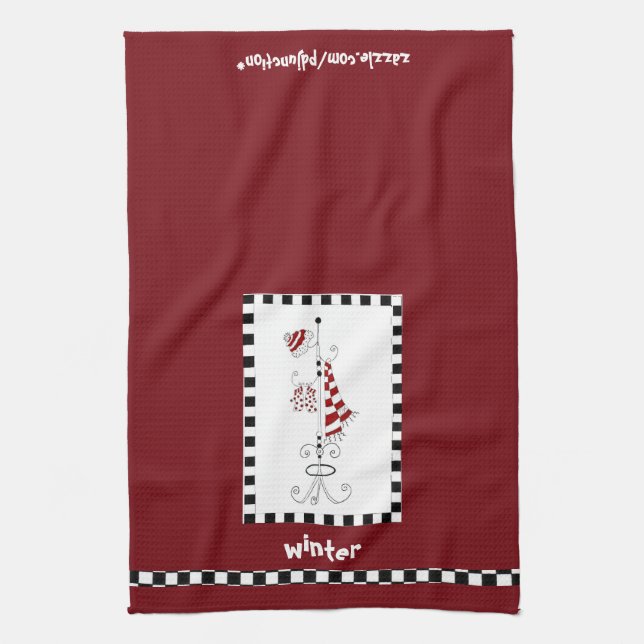 Burgundy Winter Scene Tea Towel (Vertical)