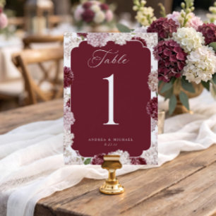 Burgundy Winter Wedding Hydrangea Table Numbers