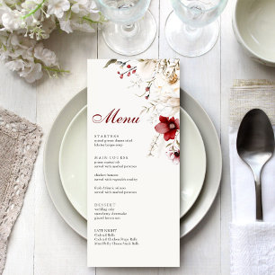 Burgundy Winter Wildflowers Menu Card
