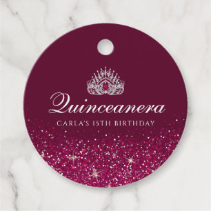 Burgundy with Glitter Quinceanera Favour Tags