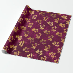 BURGUNDY WITH GOLD PARSLEY LEAVES WRAPPING PAPER