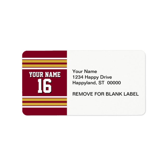 Burgundy with Gold White Stripes Team Jersey Label (Front)