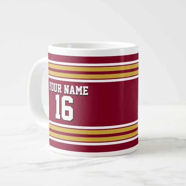 Burgundy with Gold White Stripes Team Jersey Large Coffee Mug (Front Left)