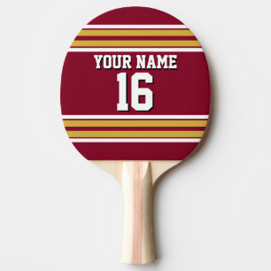 Burgundy with Gold White Stripes Team Jersey Ping Pong Paddle