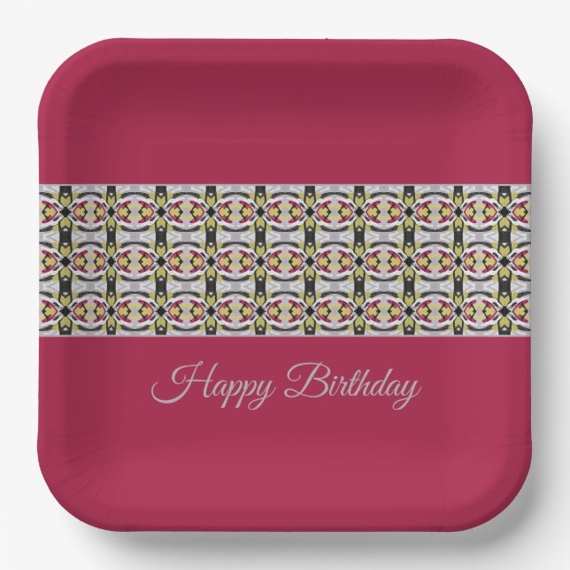 Burgundy With Grey Paper Plate (Front)