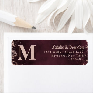 Burgundy with Rose Gold Monogram Return Address Return Address Label