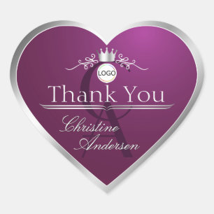 Burgundy with Silver Frame Logo Monogram Thank You Heart Sticker
