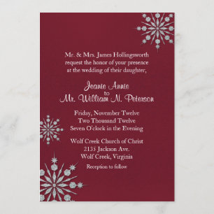 Burgundy with Snowflakes Winter Wedding Invitation
