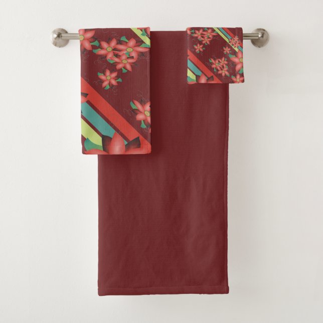 Burgundy With Turquoise Bath Towel Set (Insitu)