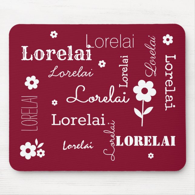 Burgundy with White Flowers, Customised Mouse Pad (Front)