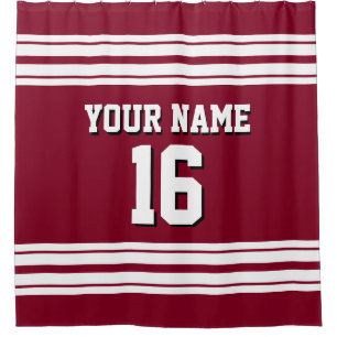 Burgundy with White Stripes Sports Jersey Shower Curtain