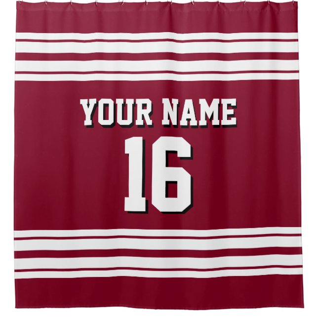 Burgundy with White Stripes Sports Jersey Shower Curtain (Front)