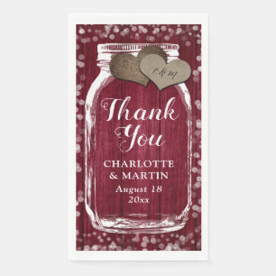 Burgundy Wood Mason Jar Fall Wedding Thank You Napkin